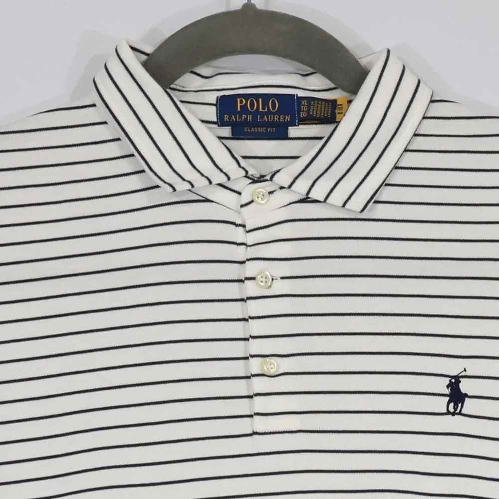 Polo Ralph Lauren Classic Fit Mesh Polo Shirt Men XL White Navy Striped $118NWOT